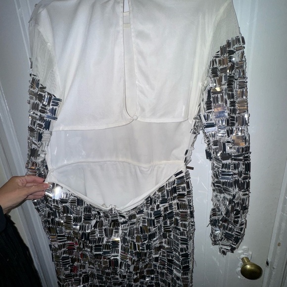 Worn once - ASOS Silver Sequin Long Sleeve Party Disco Dance Dress - Picture 7 of 12